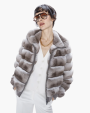  :? Hooded chinchilla bomber jacket